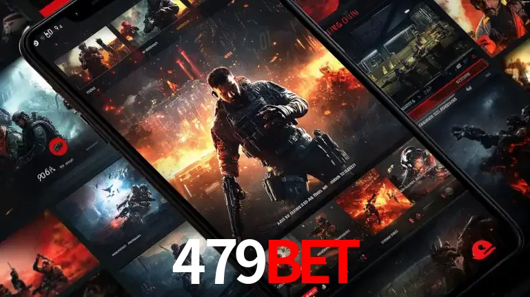 Tela de um celular exibindo uma galeria de jogos de tiro com temática militar, mostrando a variedade de e-sports disponíveis para apostas na plataforma de entretenimento 479BET.