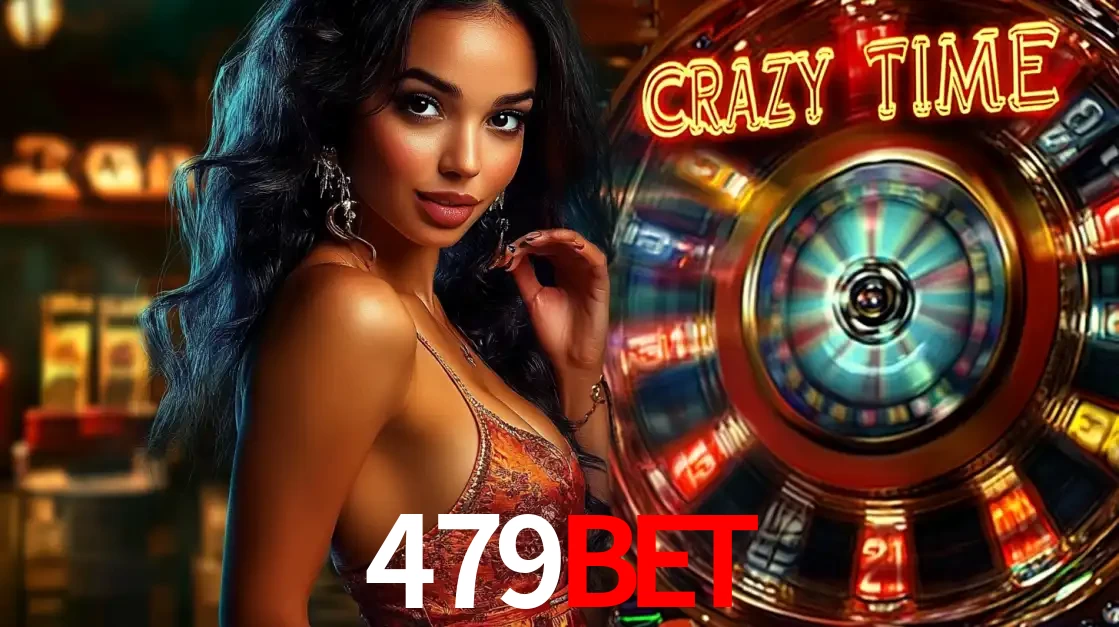 Mulher elegante ao lado da vibrante roda da fortuna do jogo de cassino ao vivo Crazy Time, um dos game shows mais populares e cheios de prêmios do 479BET.
